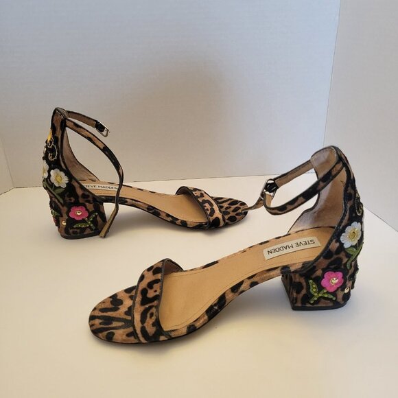 Steve Madden Ankle Strap Leopard Print Embroidered Sandal - Size 6.5 - Picture 3 of 11